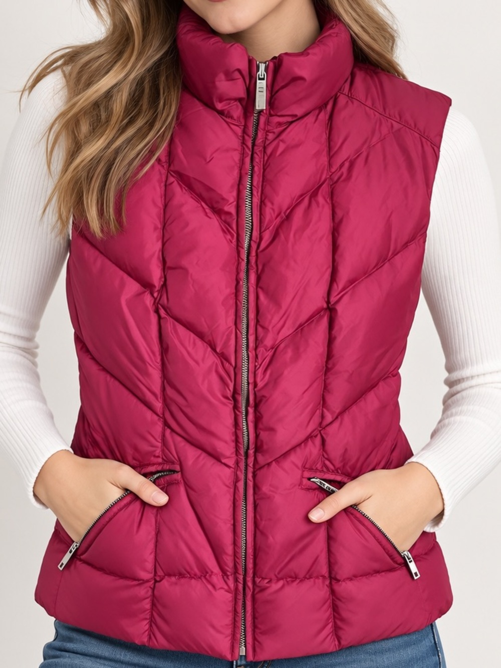 add Down Fuchsia pink puffer Vest women’s size 4